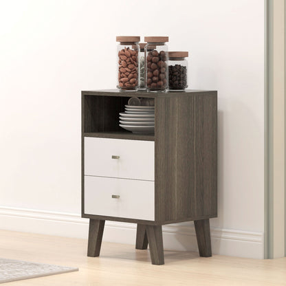 Set of 2 Modern Bedroom Nightstands with 2 Drawers and Open Compartment, 40x34x64cm, Grey
