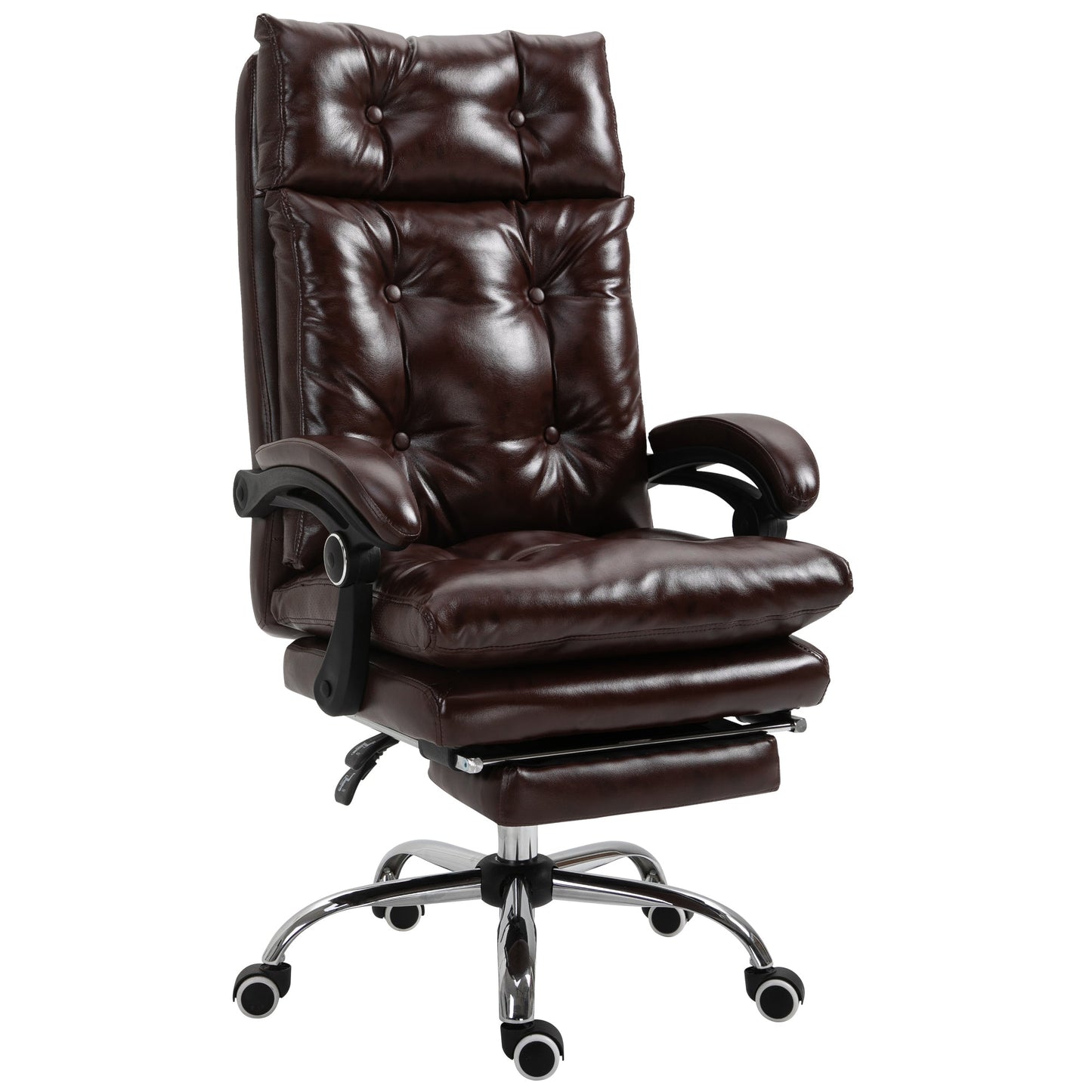 Ergonomic Presidential Faux Leather Office Chair, Swivel Office Chair with Adjustable Height, 135° Reclining and Pull-Out Footrest for Study and Desk, Brown