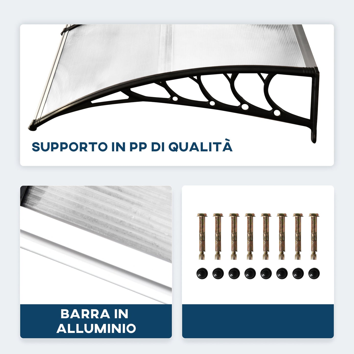 Curved Outdoor Canopy with Screws and Bolts Included, in Polycarbonate, PP and Aluminum, 122x89x24 cm