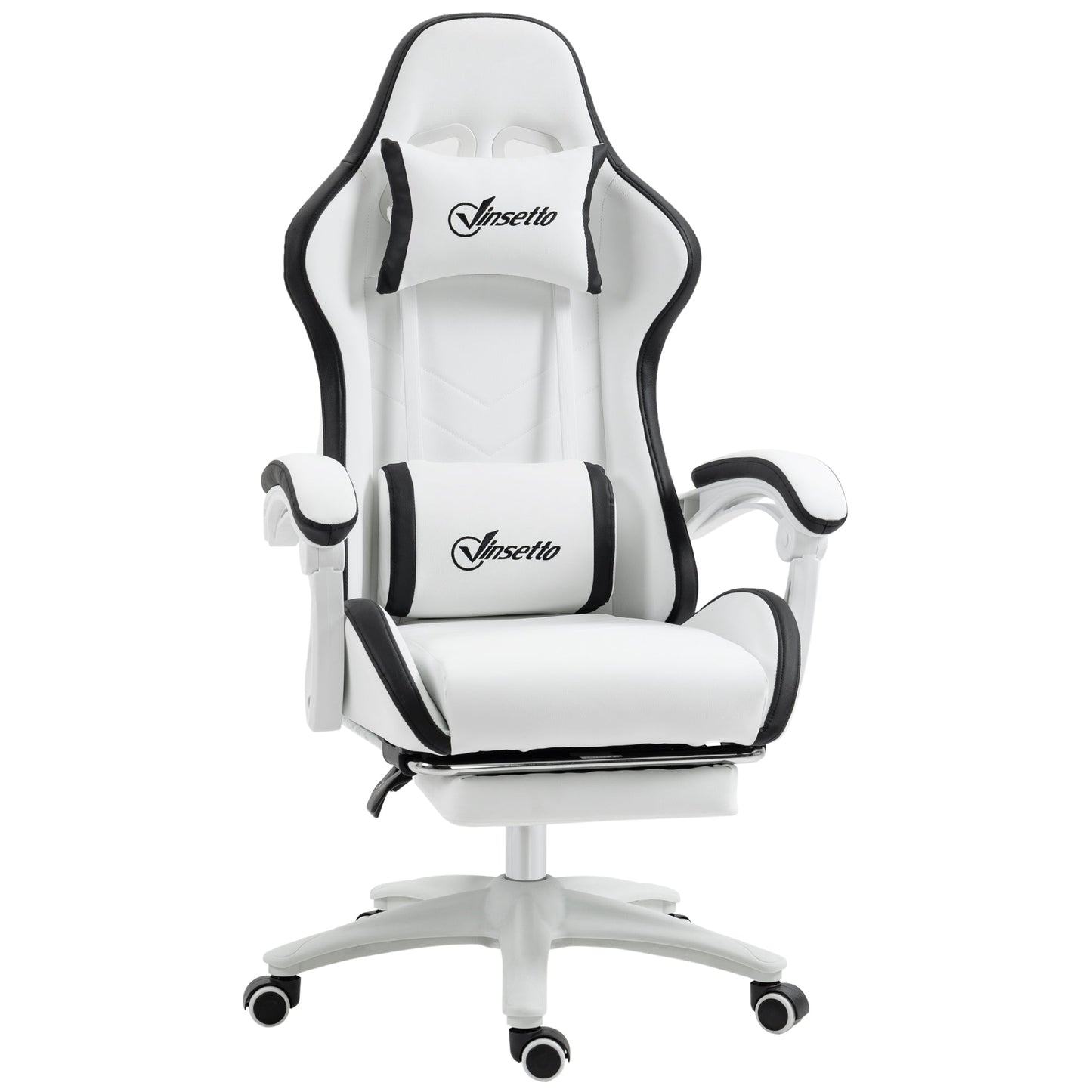 Gaming Chair with Adjustable Height and Reclining Backrest, 65x65x121-129 cm, Black and White