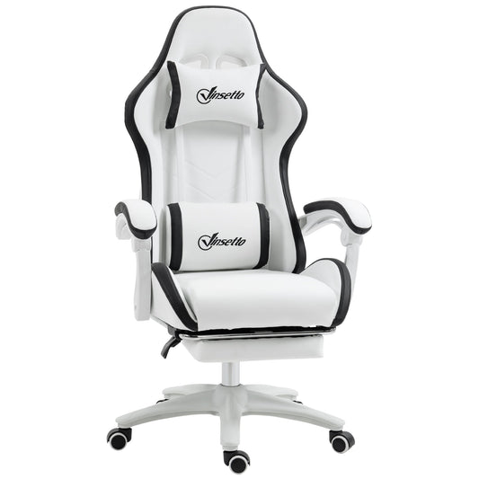 Gaming Chair with Adjustable Height and Reclining Backrest, 65x65x121-129 cm, Black and White