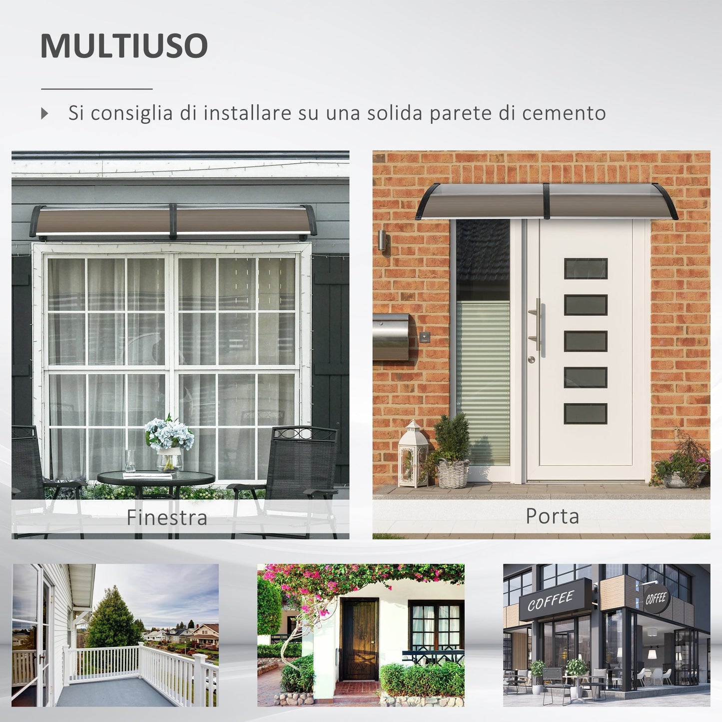 Outdoor Canopy for Windows and Doors, in Polycarbonate and Aluminum, 200x100x26 cm, Brown