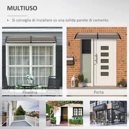 Outdoor Canopy for Windows and Doors, in Polycarbonate and Aluminum, 200x100x26 cm, Brown