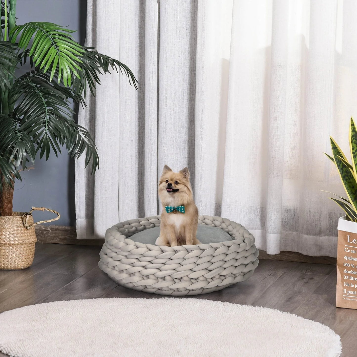 COZZY Round Grey Raised Pet Bed with Washable Cushion