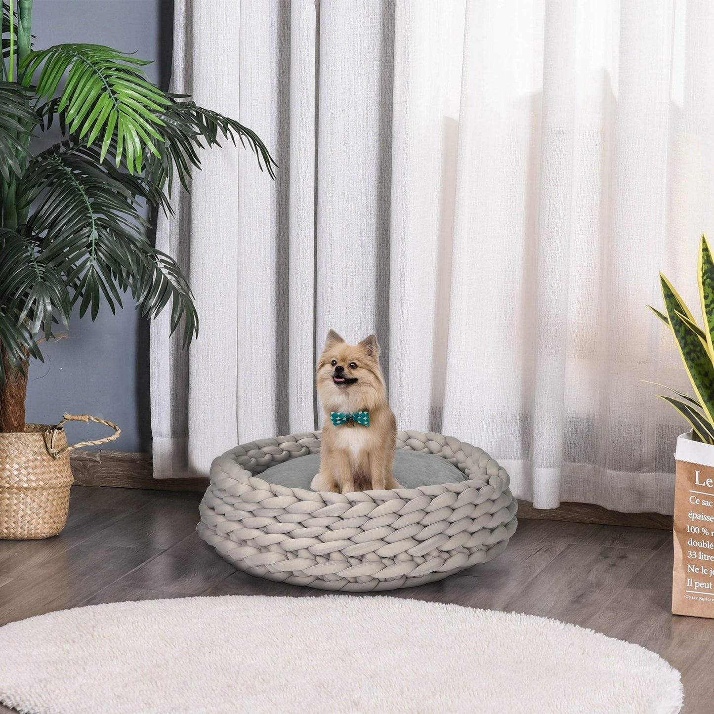 COZZY | Round Raised Washable Dog and Cat Bed in PP Cotton, Padded Cushion, Φ50x19cm, Grey