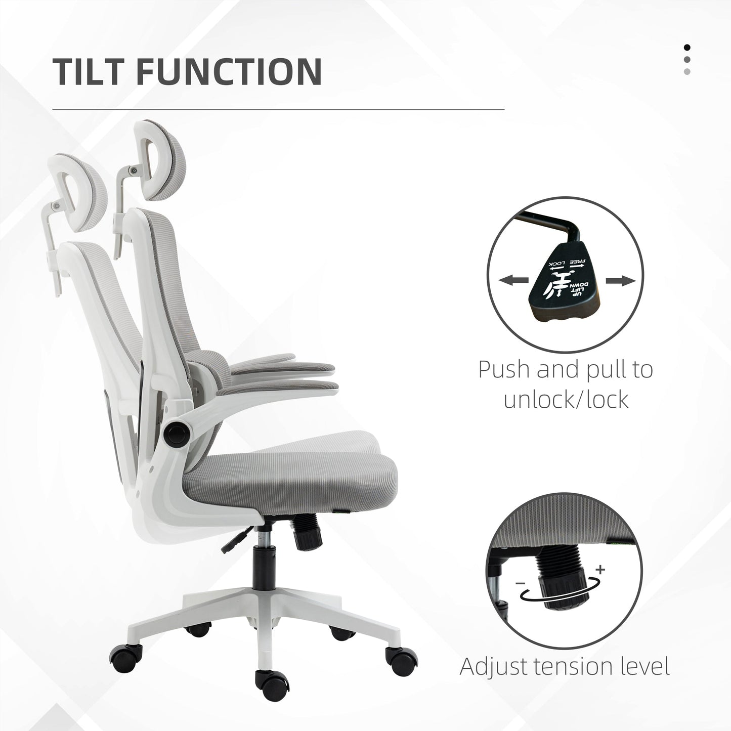 Ergonomic Height Adjustable Office Chair with Headrest, 60x59x114-122 cm, Grey
