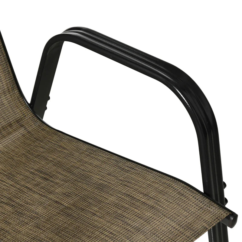 Garden Chairs Set of 4, Stackable Outdoor Chairs in Metal and Breathable Fabric, Brown