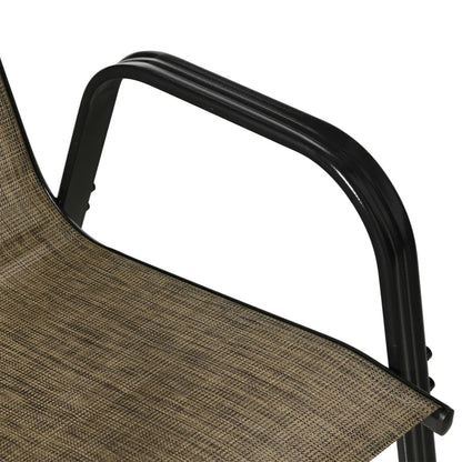 Garden Chairs Set of 4, Stackable Outdoor Chairs in Metal and Breathable Fabric, Brown
