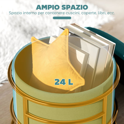 Round Velvet Storage Ottoman with 24L Compartment and Removable Lid, Ø42x39 cm, Green