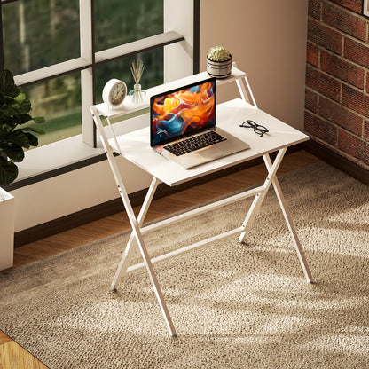 Folding Desk with Monitor Shelf, 81.5x62x86.5 cm, White
