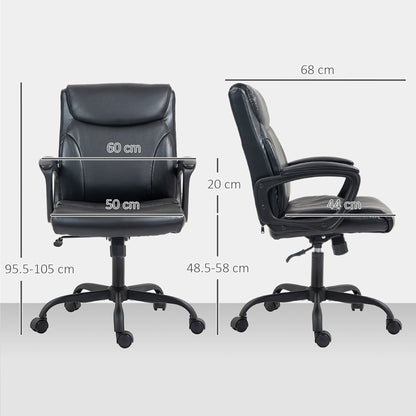 Height Adjustable Reclining Office Chair in Faux Leather and Steel, 60x68x95.5-105 cm, Black