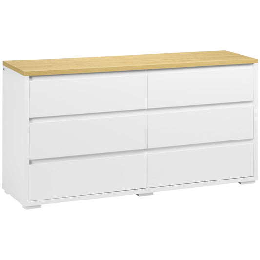 Modern 6 Drawer Chest of Drawers in Chipboard for Bedroom and Entrance, 140x37x75cm