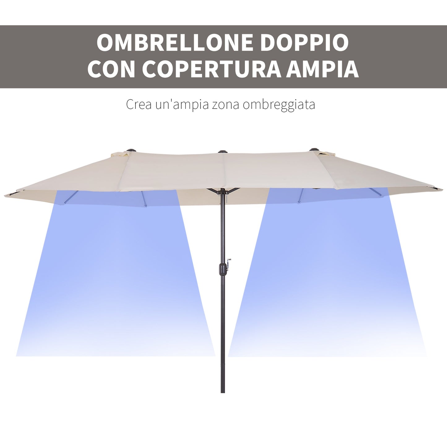 Beige Umbrella Garden Parasol and Double exterior fabric and polyester, 4.55 x 2.4m