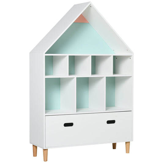 Bookcase Toy Storage Shelf for Children's and Teens' Bedroom with White Cube Shelves, Two Colors Changed, Blue and Pink 82x30x126cm