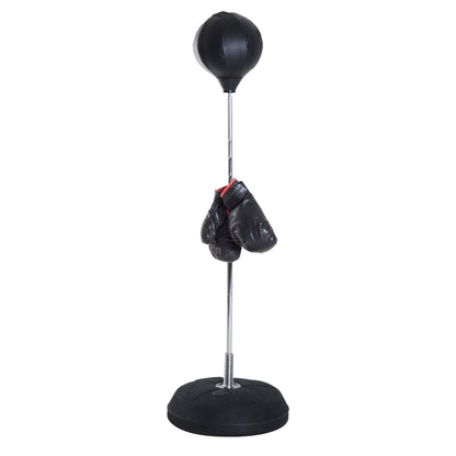 Floor Punching Ball with Gloves, Adjustable Height 126-144 cm and Fillable Base, Black
