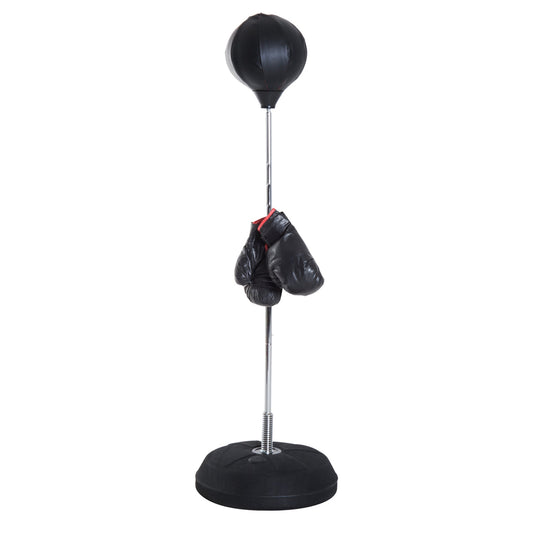 Floor Punching Ball with Gloves, Adjustable Height 126-144 cm and Fillable Base, Black