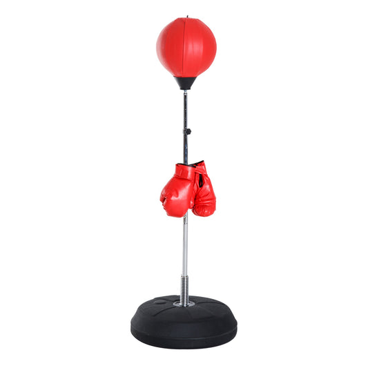 Height Adjustable Floor Punching Ball with Boxing Gloves and Fillable Base, 43x43x126-144 cm, Red