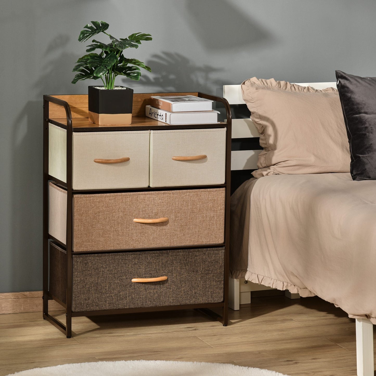 chest of drawers 4 drawers in fabric and rigid shelf, 58x29x78.5cm, wood