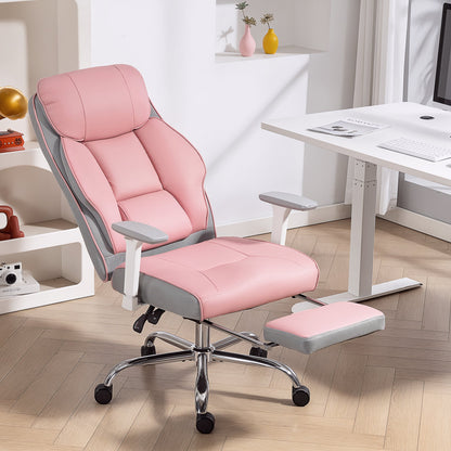 Ergonomic Office Chair with Adjustable Armrests, Footrest and Headrest, Pink