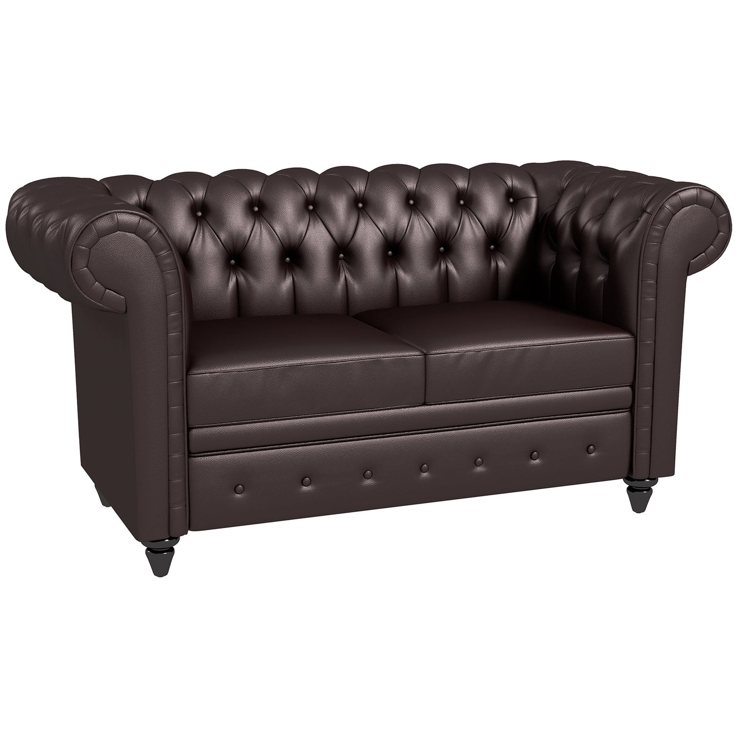2-Seater Chesterfield Style Sofa with Removable Cushion, in Faux Leather, Wood and Metal, 160x84x80 cm, Brown