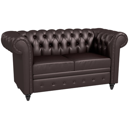 2-Seater Chesterfield Style Sofa with Removable Cushion, in Faux Leather, Wood and Metal, 160x84x80 cm, Brown