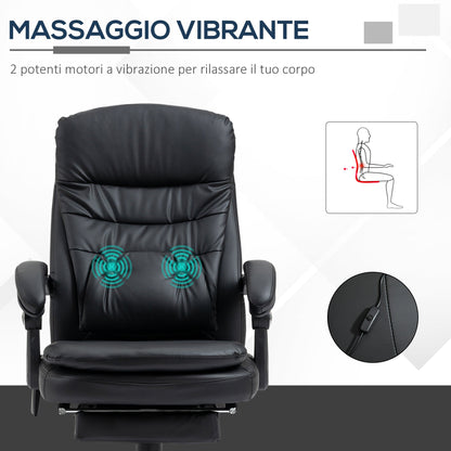 Faux Leather Massage Office Chair with USB Port, 64x69x107-115cm, Black