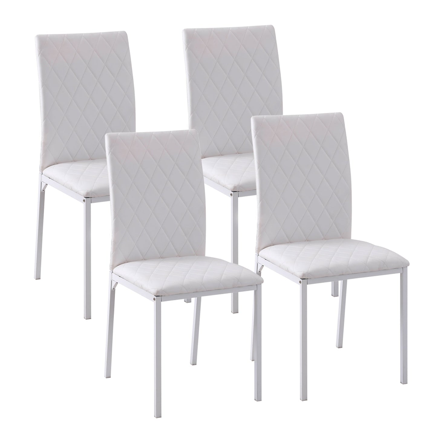 Set of 4 Upholstered Dining Chairs with Faux Leather Upholstery, 41x50x91cm - White