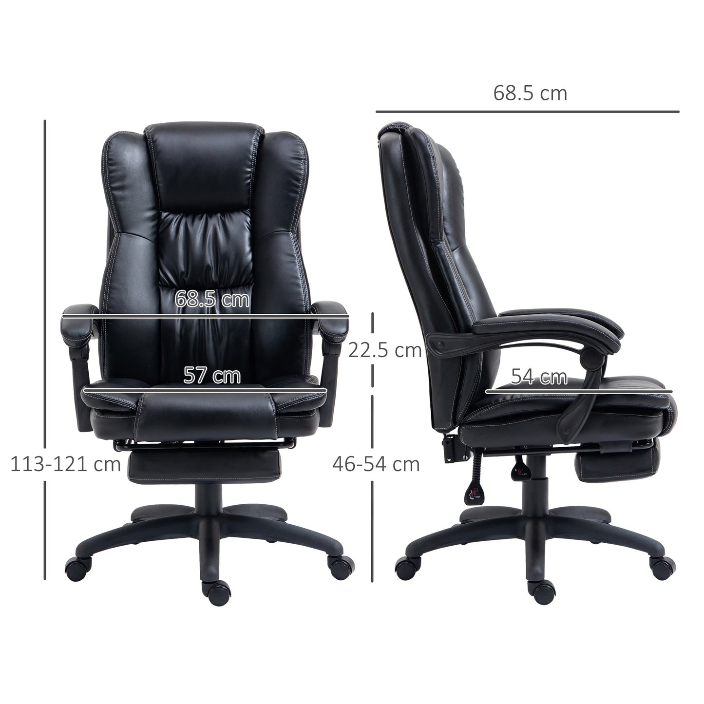Height Adjustable Office Chair with 6 Massage Points, Faux Leather, 68.5x68. 5x113-121 cm, Black