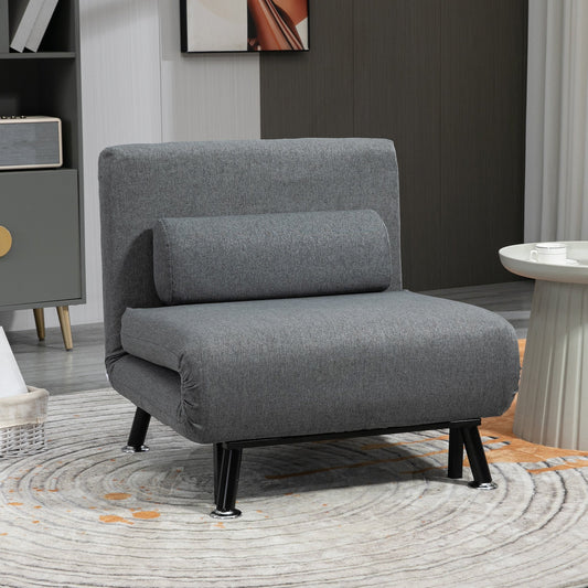 Armchair Bed with 5-Position Adjustable Backrest, Linen-Effect Fabric and Steel, 75x70x75 cm, Grey