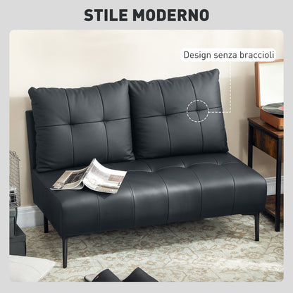 2-Seater Faux Leather Sofa with Armrests and Button Quilting, 115x73x83 cm, Black