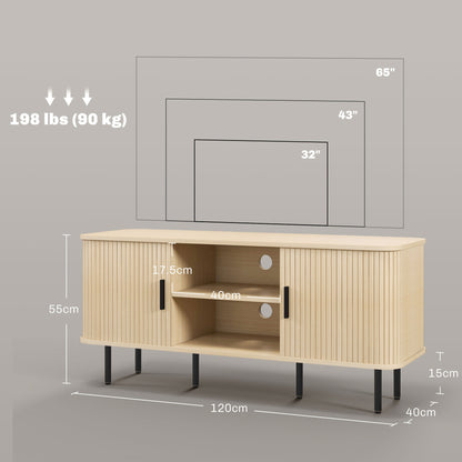 55" TV Cabinet with 2 Cabinets and 2 Shelves in Wood and Steel, 120x40x55 cm, Black and Oak
