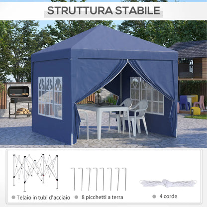 Foldable Garden Gazebo with Ropes and Pegs Included, 2.95x2.95x2.58 m, Blue