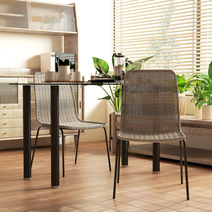 Set of 2 Boho Style Garden and Indoor Chairs with Low Backrest and PE Rattan Upholstery, Yellow