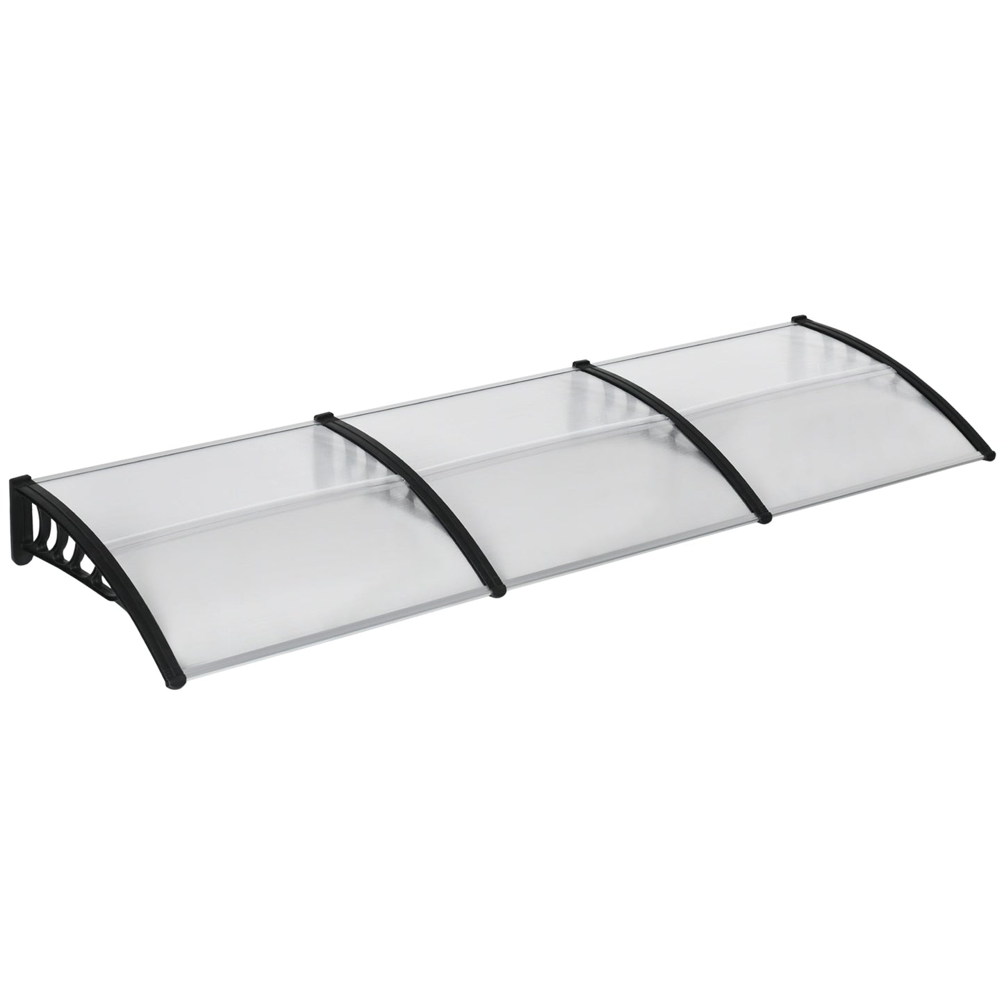 Modern Canopy in Polycarbonate, Aluminum and PP for Balconies, Windows and Doors, 303x96x27 cm, Black and Transparent