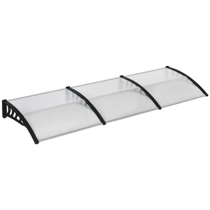 Modern Canopy in Polycarbonate, Aluminum and PP for Balconies, Windows and Doors, 303x96x27 cm, Black and Transparent