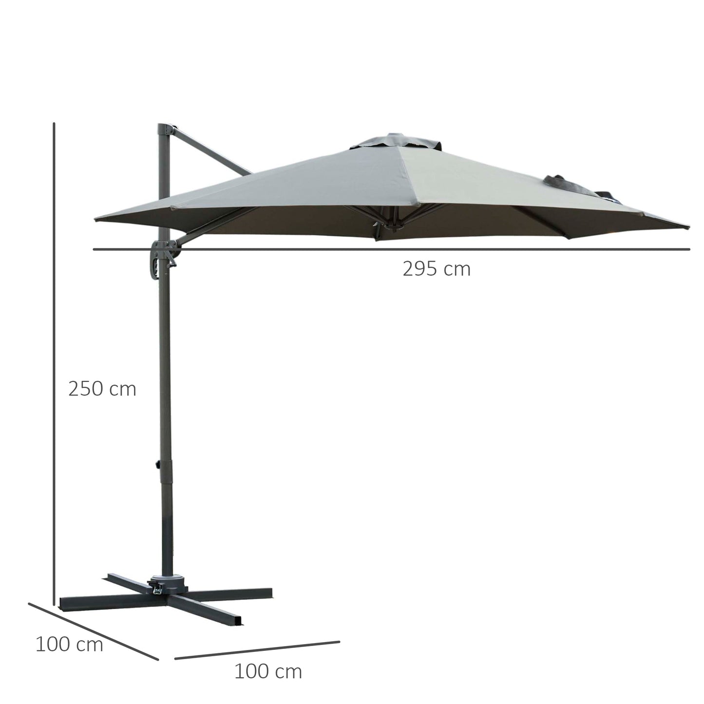 Hand Crank Garden Umbrella with 8 Ribs and Adjustable Angle, Ø2.95x2.5 m, Grey