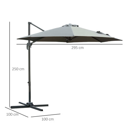 Hand Crank Garden Umbrella with 8 Ribs and Adjustable Angle, Ø2.95x2.5 m, Grey