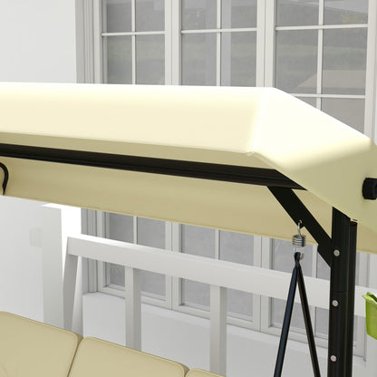 3 Seater Garden Swing with Adjustable Canopy, Metal and Teslin Fabric, Beige and Black