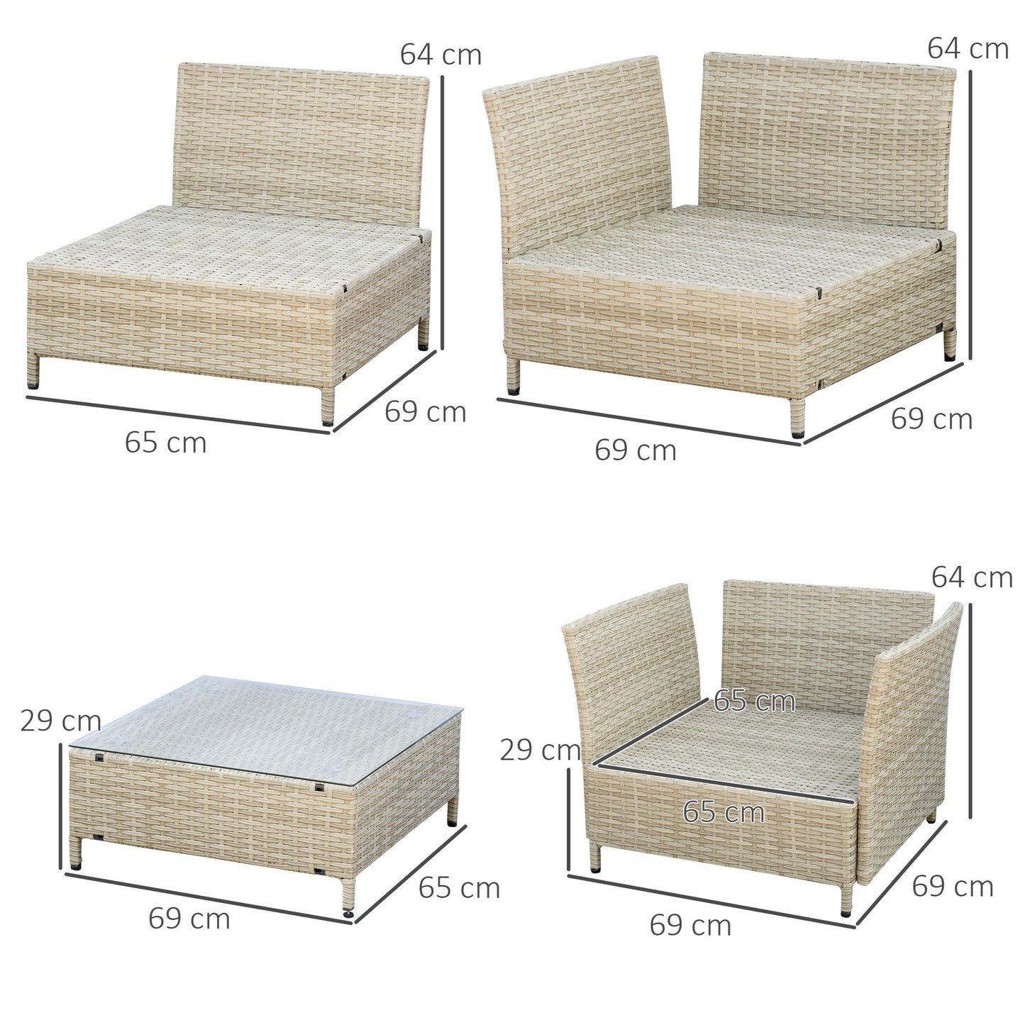 ALPI - 7 Piece Modular PE Rattan Garden Lounge Set with Cushions, Beige