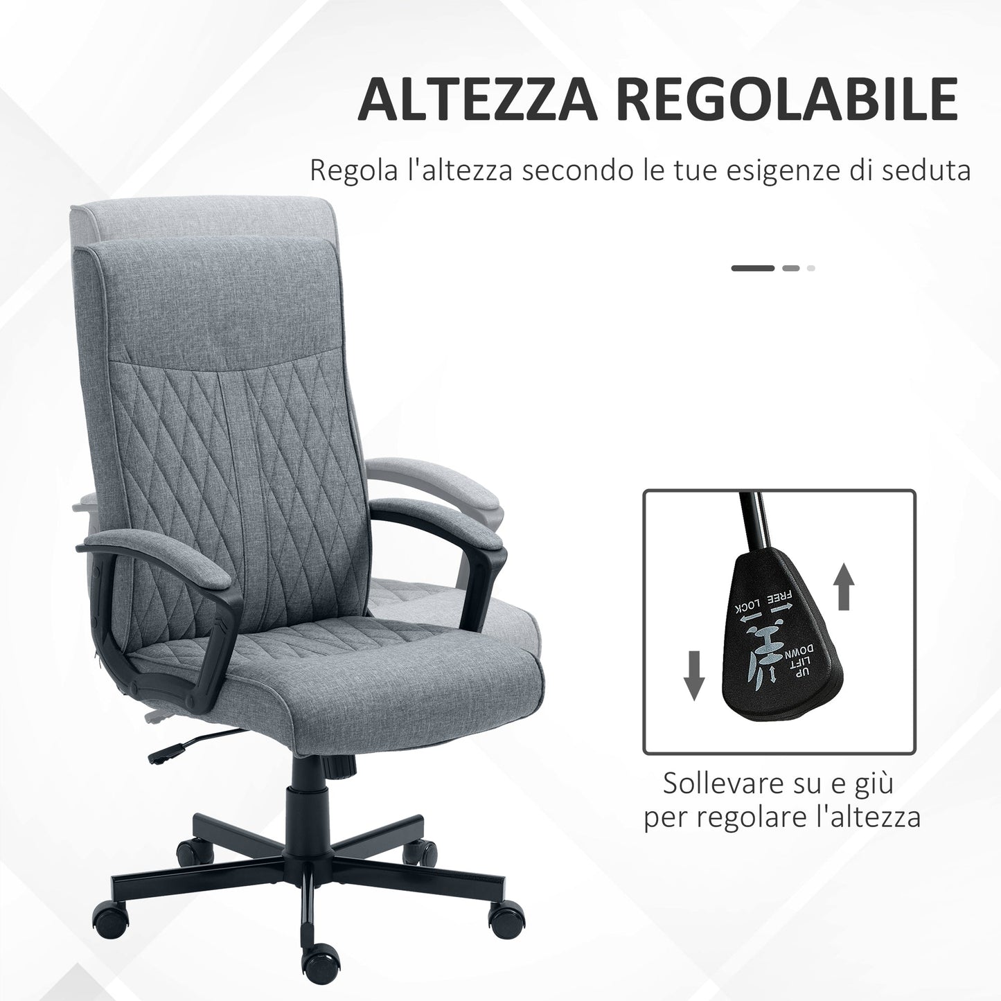 Swivel Office Chair with Rocking Function and Adjustable Height, 65x72x102-112.5cm, Grey