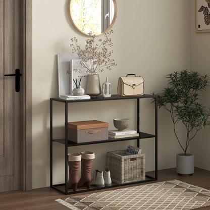Modern 2-Tier Steel Entryway Console Table, 90x30x75cm, Black