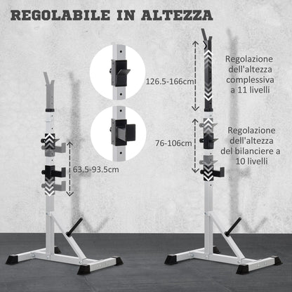 Set of 2 Steel Barbell Stands with 3 Hooks, Adjustable Height and 200kg Capacity, Silver and Black