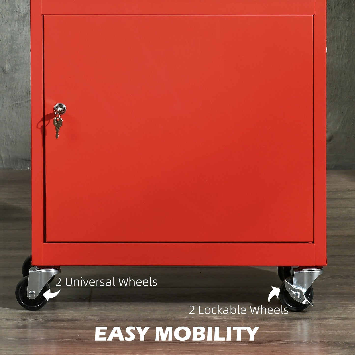 2-in-1 Tool Cart with Removable Toolbox and Lockable Steel Cabinet, Red