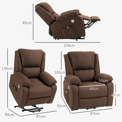 Reclining Lift Chair with Footrest, in Linen Effect Fabric, 87x92x105 cm, Coffee