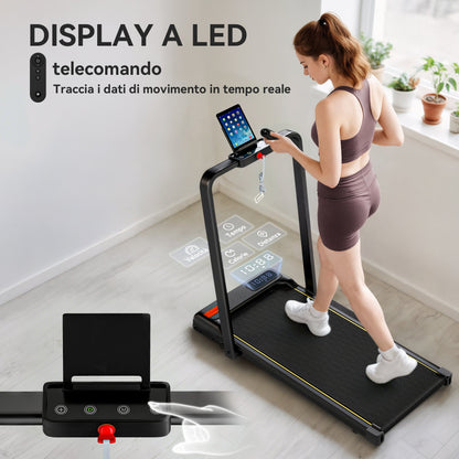 Folding Treadmill with Adjustable Incline, Speed 1-10 km/h, LED Display and Remote Control, Black