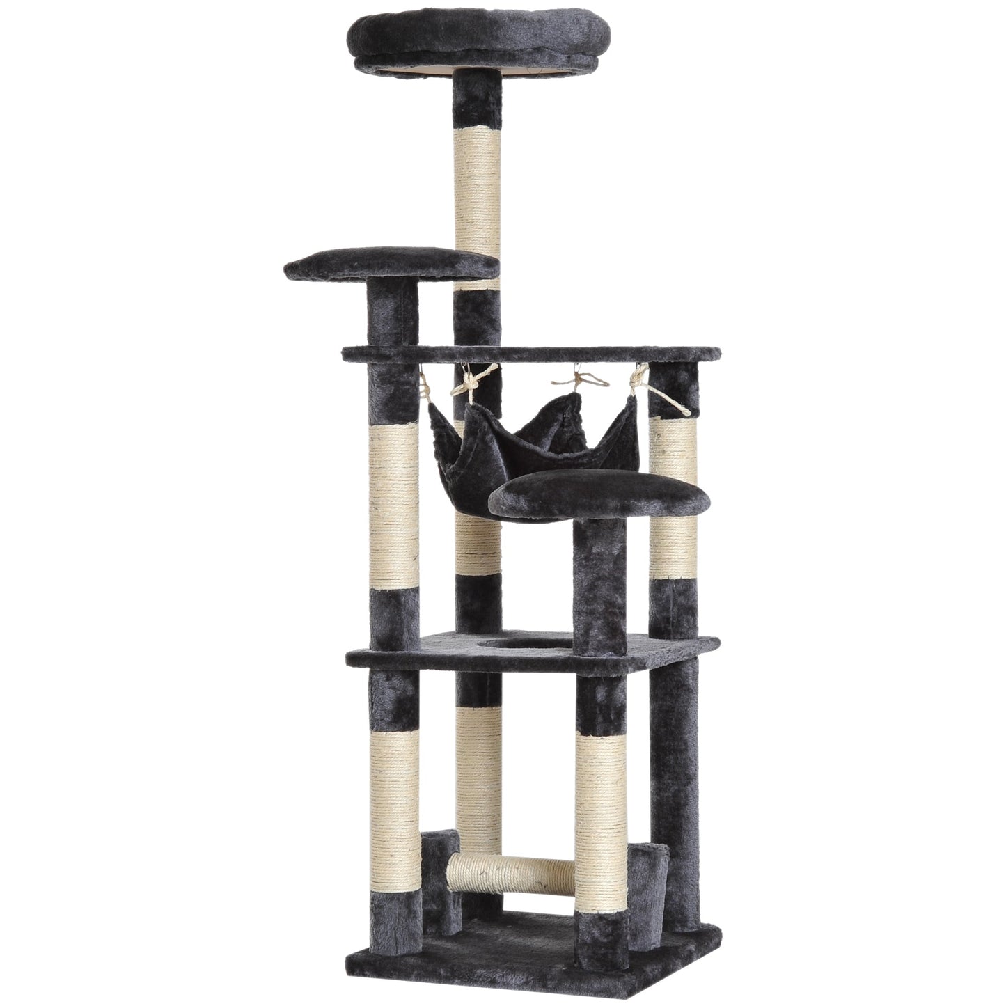 4-Tier Cat Tree with Hammock, Natural Sisal Plush Platforms, 132cm Height, Grey 4.8 (25)