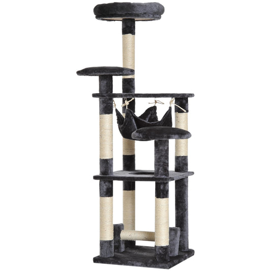 4-Tier Cat Tree with Hammock, Natural Sisal Plush Platforms, 132cm Height, Grey 4.8 (25)