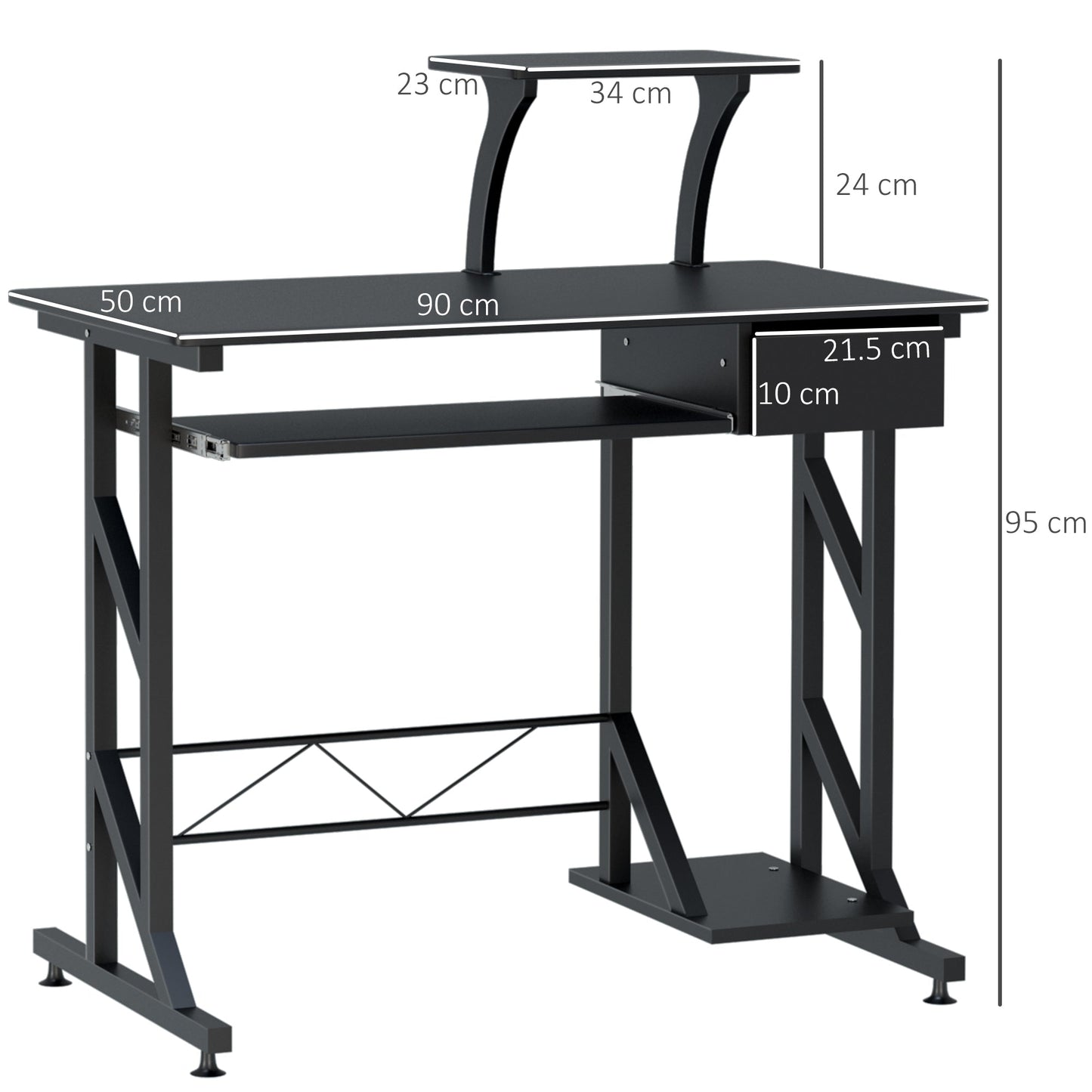 desk for computers saving in steel and wood with drawer, removable keyboard shelf