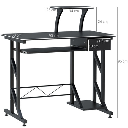 desk for computers saving in steel and wood with drawer, removable keyboard shelf