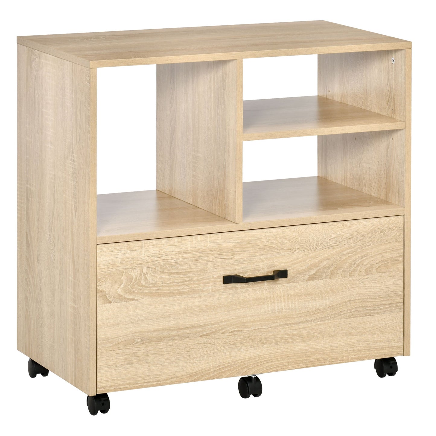 Multipurpose Cabinet Office Printer Stand with 5 Wheels and Adjustable Shelf, 77x40x73cm - Wood
